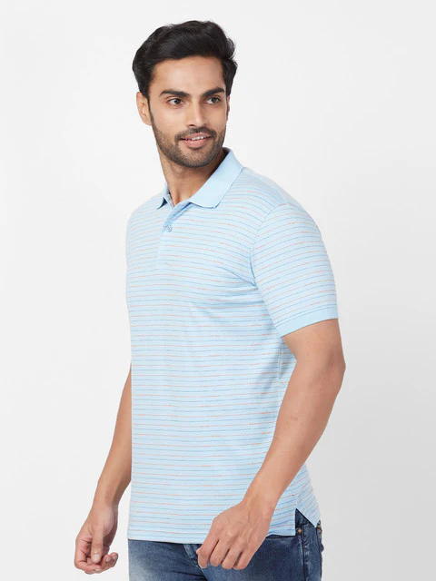 Park Avenue Men Blue Slim Fit Stripe T-Shirt - Image 3