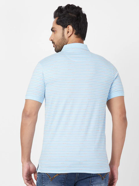 Park Avenue Men Blue Slim Fit Stripe T-Shirt - Image 4