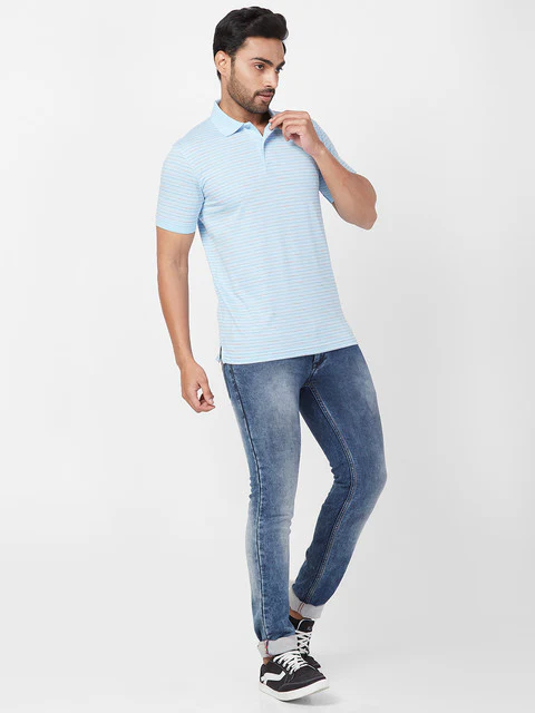 Park Avenue Men Blue Slim Fit Stripe T-Shirt - Image 5
