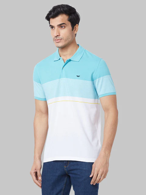 Park Avenue Men Blue Slim Fit Stripe T-Shirt - Image 3