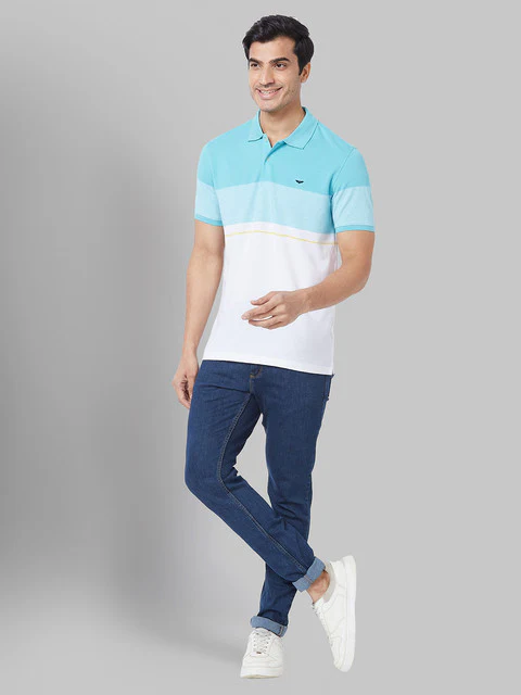 Park Avenue Men Blue Slim Fit Stripe T-Shirt - Image 5