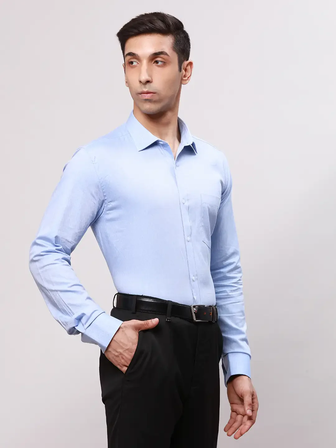 Park Avenue Men Blue Slim Fit Structure Cotton Formal Shirt - Image 2