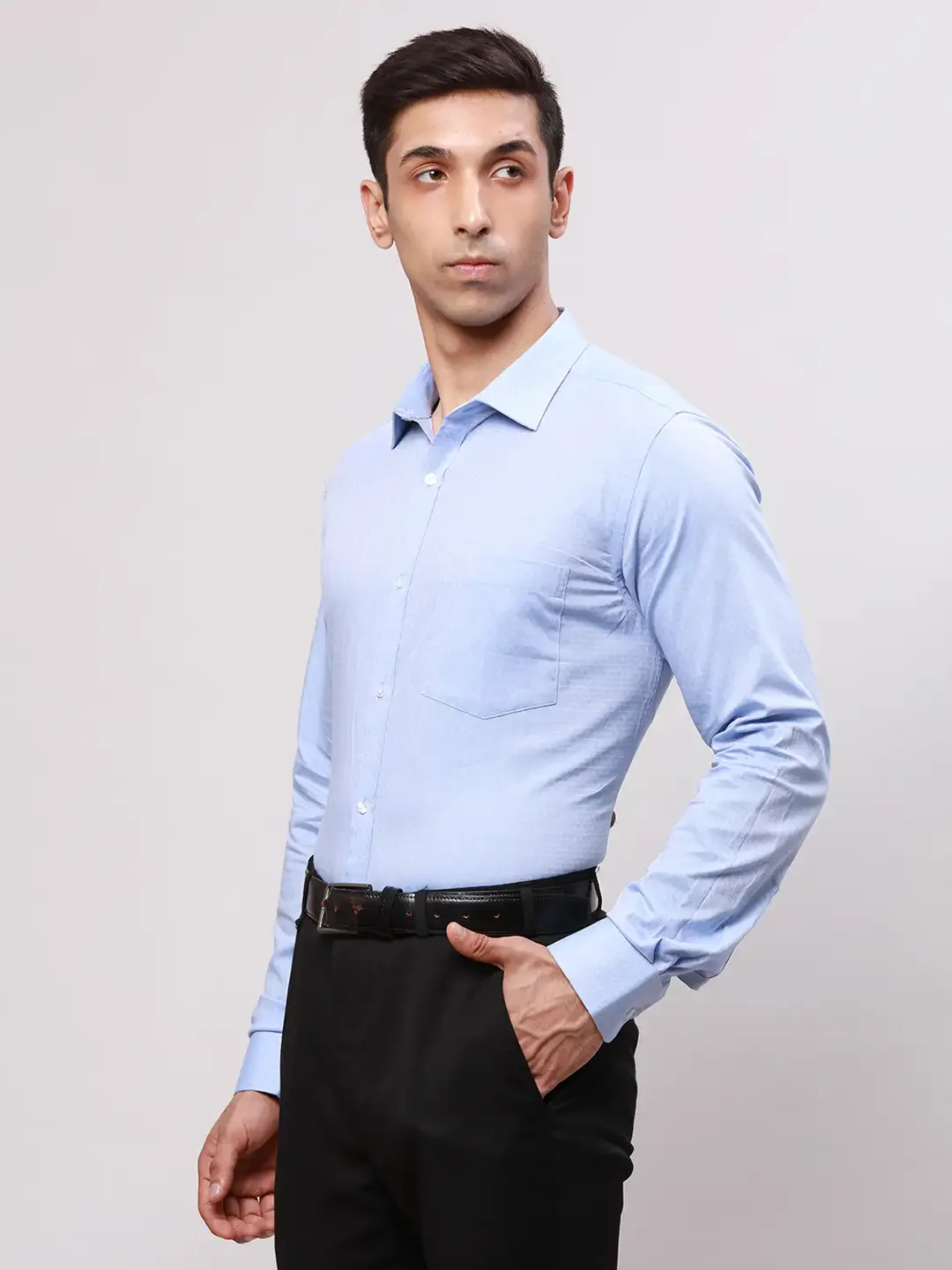 Park Avenue Men Blue Slim Fit Structure Cotton Formal Shirt - Image 3