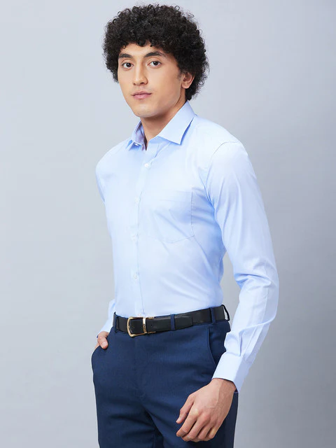 Park Avenue Men Blue Slim Fit Structure Formal Shirt - Image 3