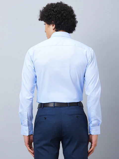 Park Avenue Men Blue Slim Fit Structure Formal Shirt - Image 5