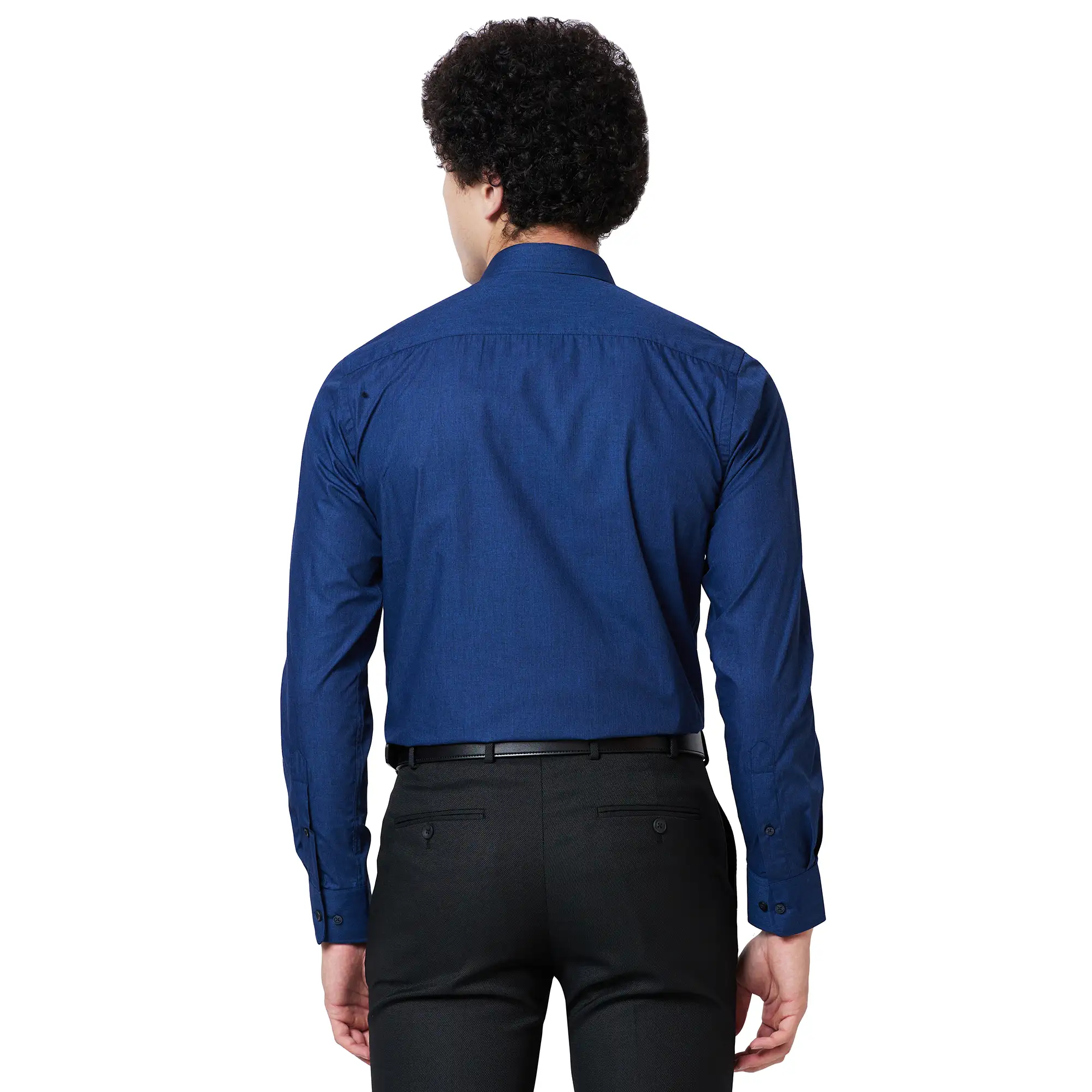 Park Avenue Men Blue Slim Solid Cotton Blend Shirt - Image 3