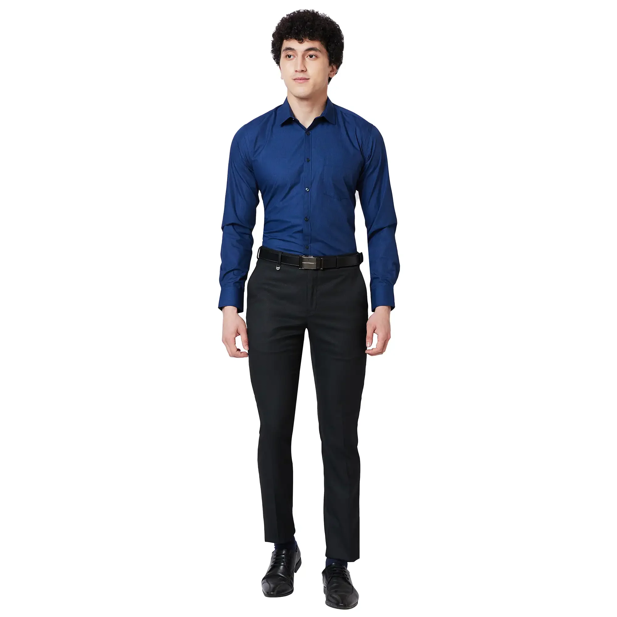 Park Avenue Men Blue Slim Solid Cotton Blend Shirt - Image 5