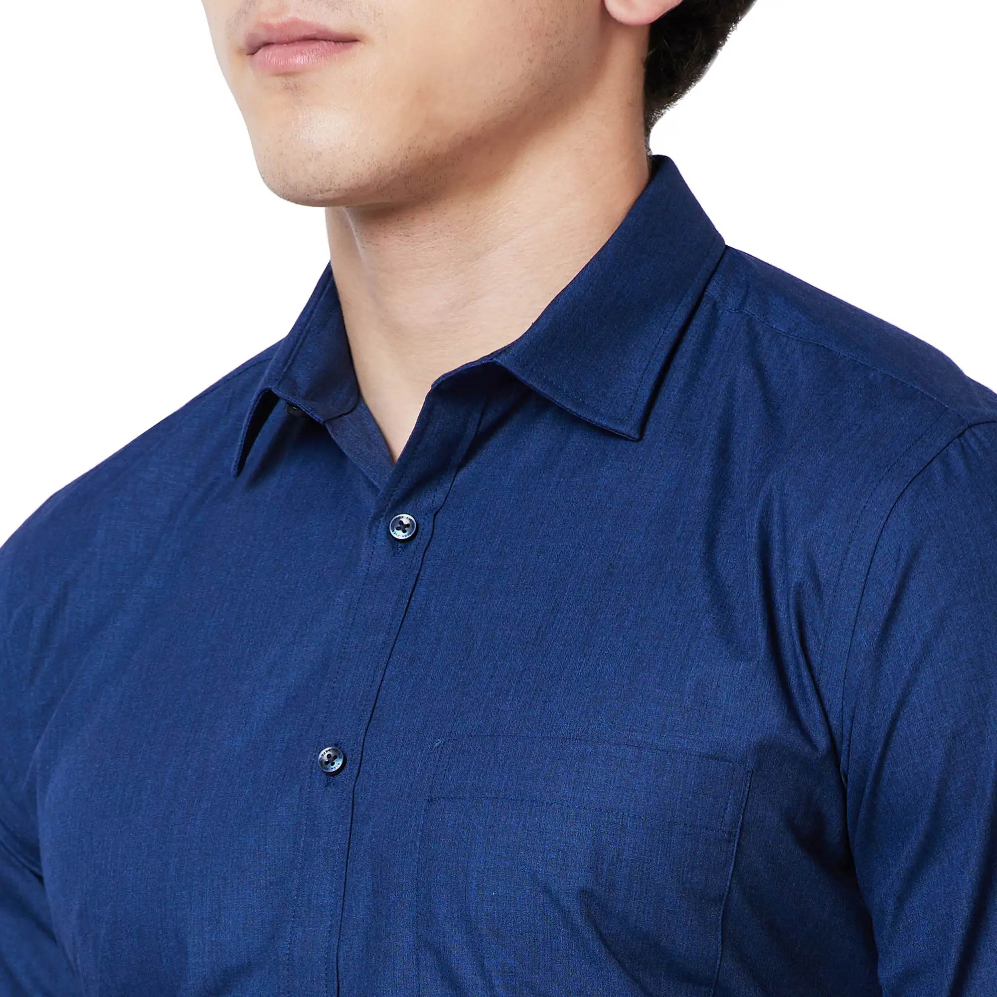 Park Avenue Men Blue Slim Solid Cotton Blend Shirt - Image 6