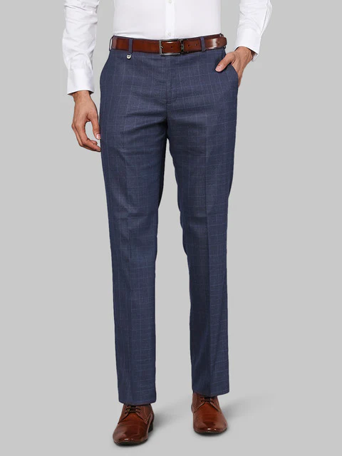Park Avenue Men Blue Smart Fit Checks Trouser