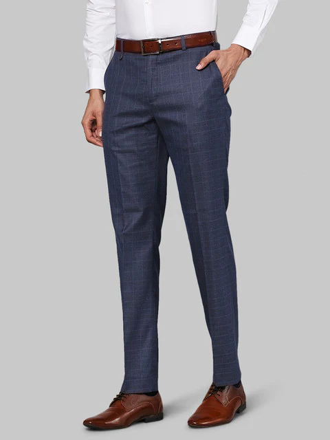 Park Avenue Men Blue Smart Fit Checks Trouser - Image 3