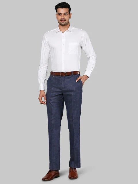 Park Avenue Men Blue Smart Fit Checks Trouser - Image 5