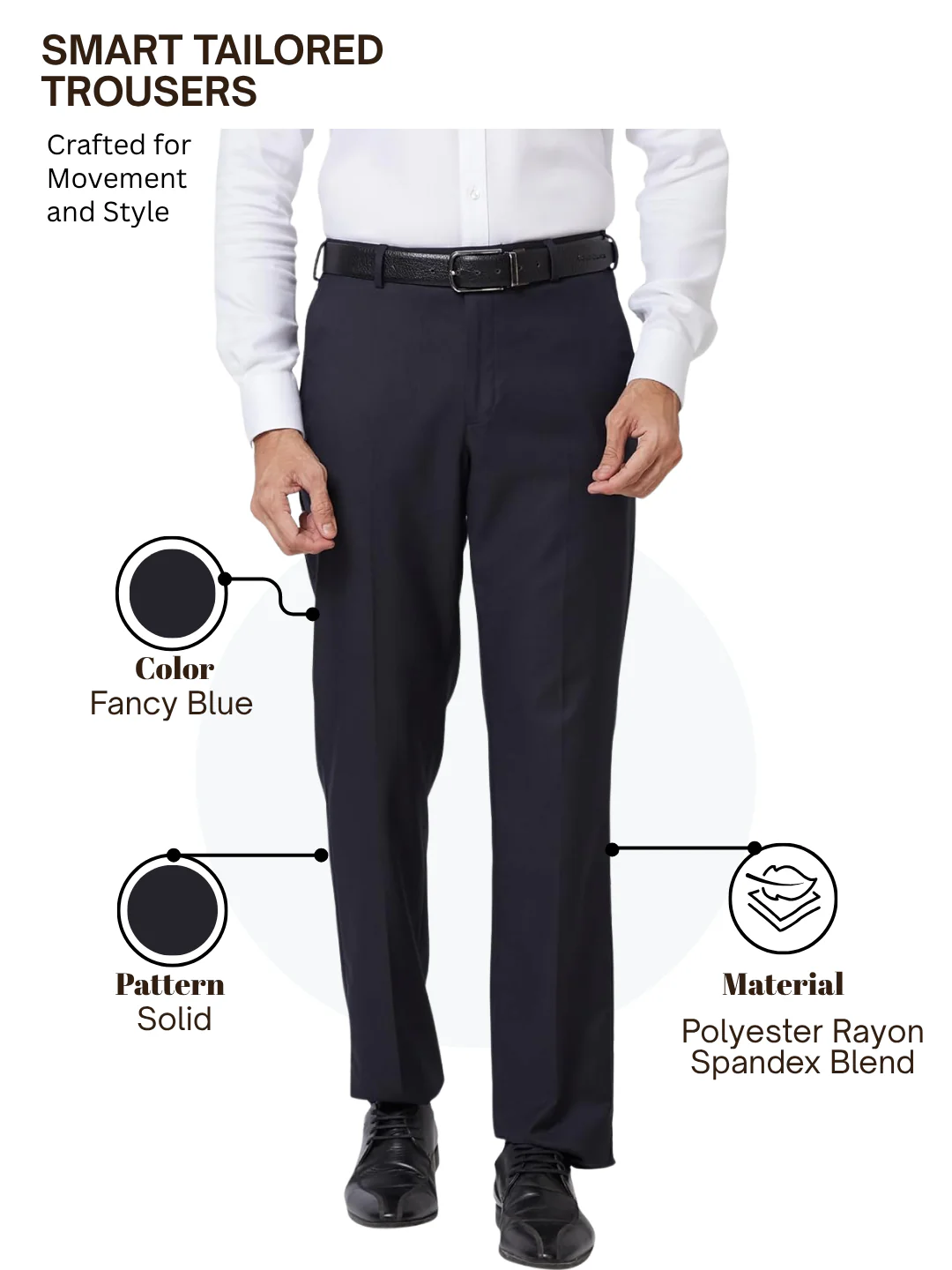 Park Avenue Men Blue Smart Fit Solid Trouser - Image 4