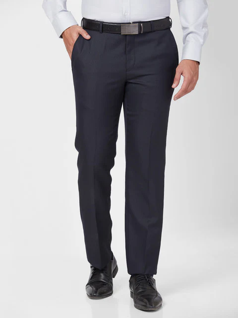 Park Avenue Men Blue Smart Fit Structured Trouser