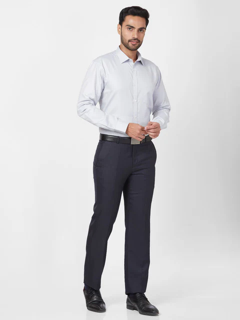 Park Avenue Men Blue Smart Fit Structured Trouser - Image 5