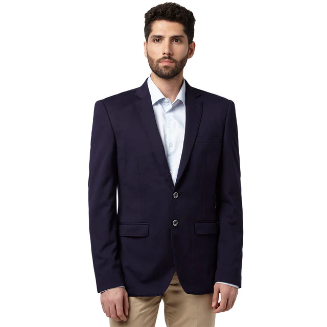 Park Avenue Men Blue Solid Active Fit Rayon Blend Suit