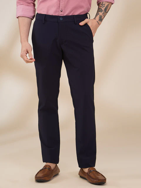 Park Avenue Men Blue Solid Commutech Fit Polyester Blend Trouser