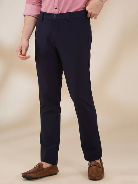 Park Avenue Men Blue Solid Commutech Fit Polyester Blend Trouser - Image 3