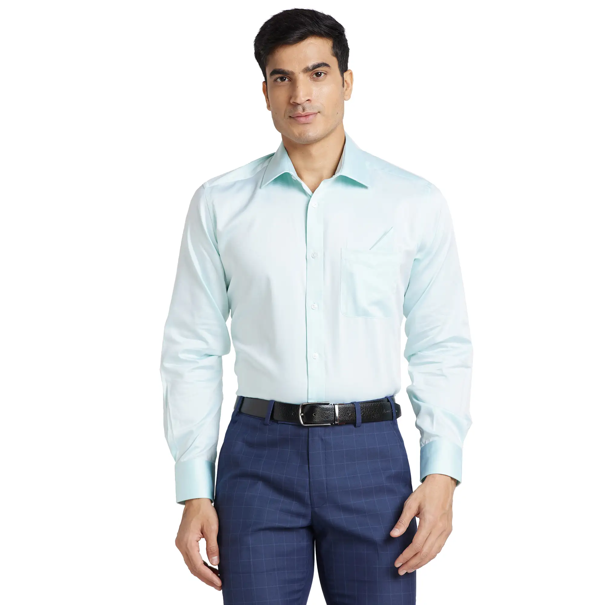 Park Avenue Men Blue Solid Luxus Fit Cotton Full Sleeve Shirt
