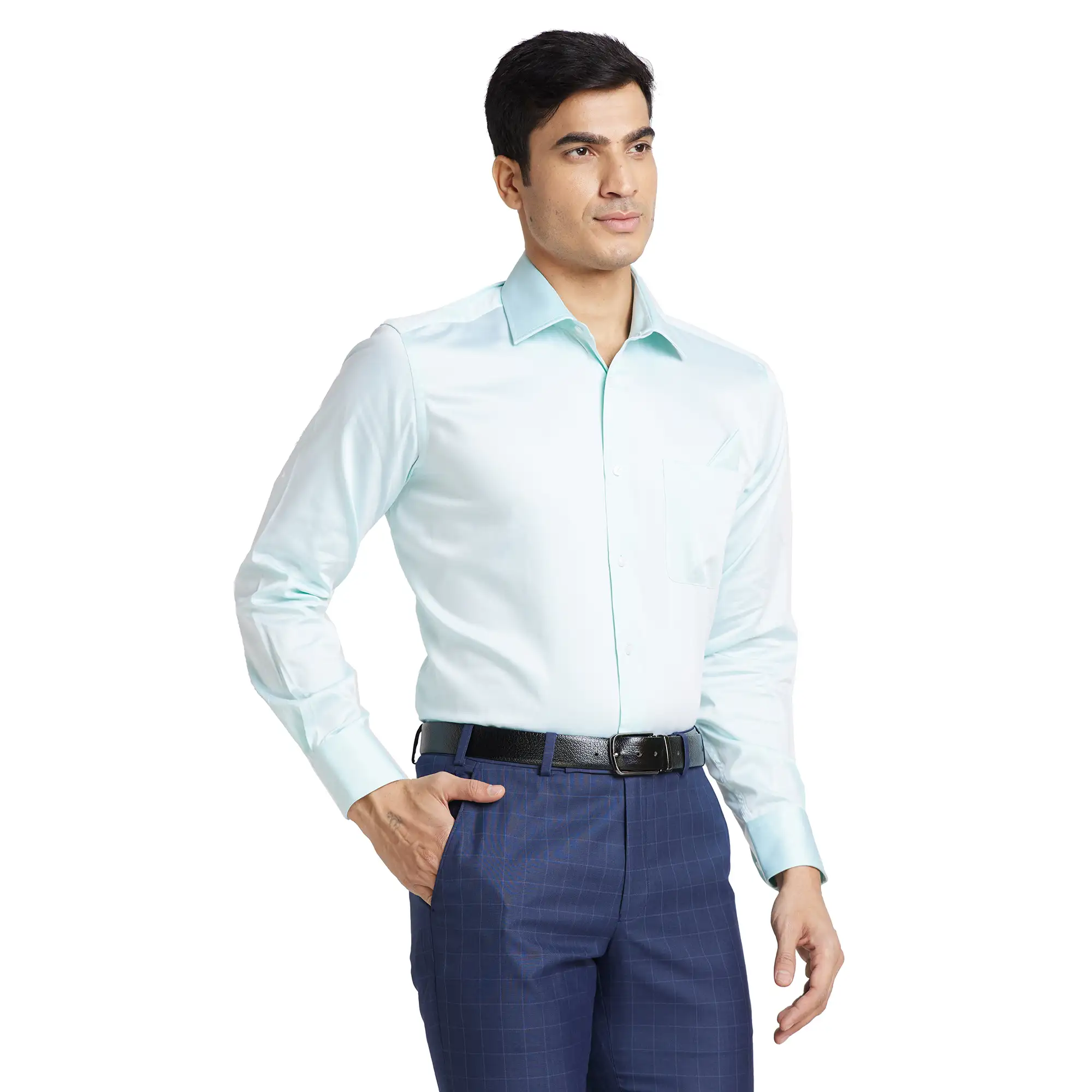Park Avenue Men Blue Solid Luxus Fit Cotton Full Sleeve Shirt - Image 2