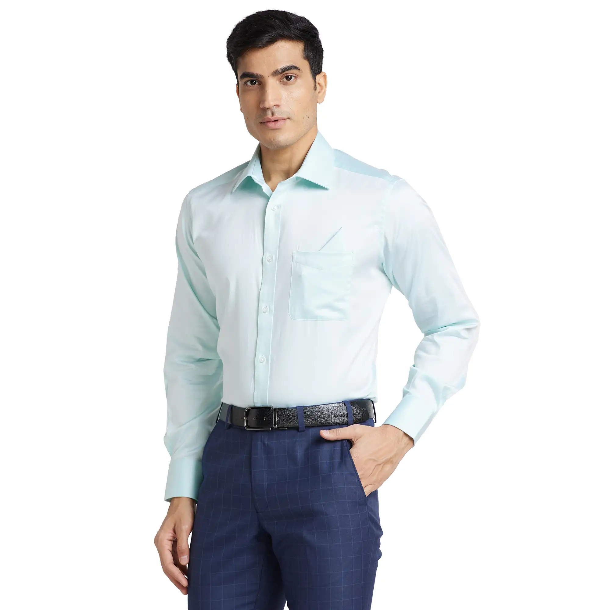 Park Avenue Men Blue Solid Luxus Fit Cotton Full Sleeve Shirt - Image 3