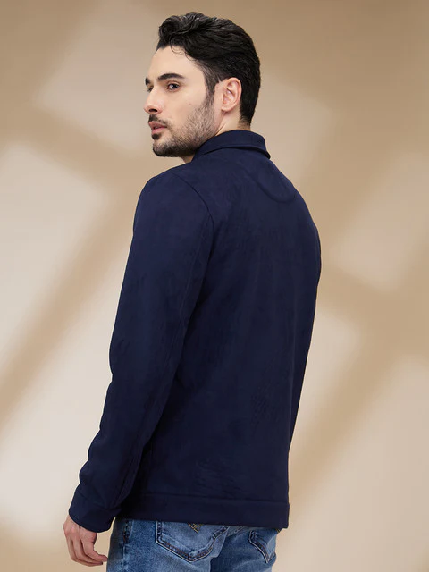 Park Avenue Men Blue Solid Polyester Jacket - Image 4