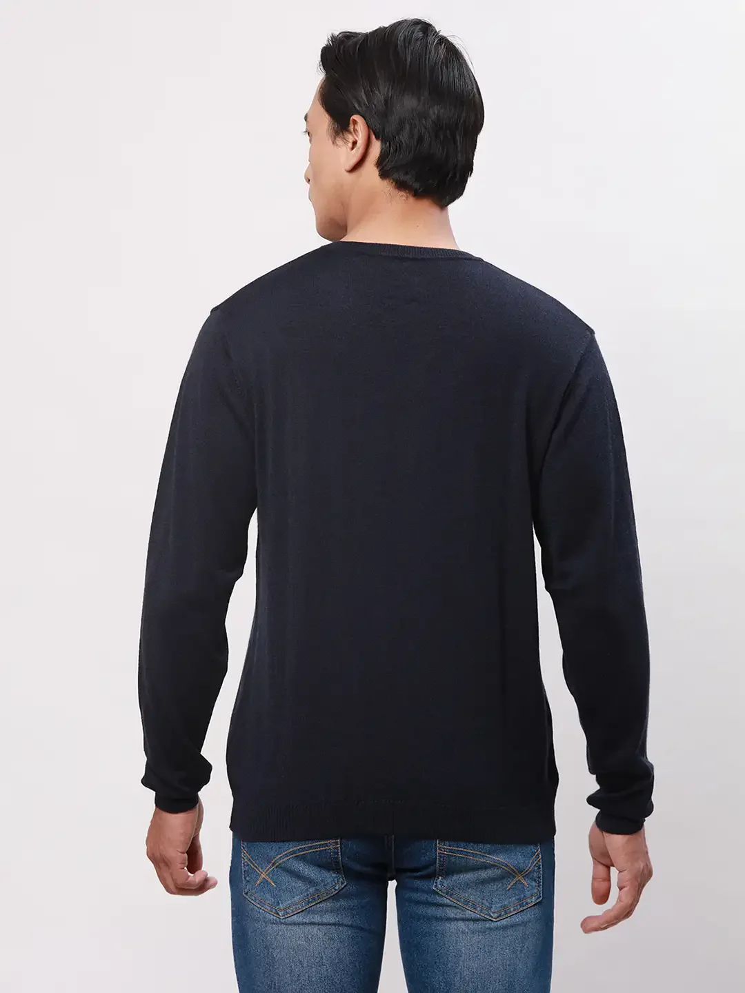 Park Avenue Men Blue Solid Regular Acrylic Blend Full Sleeve Pullover - Image 4