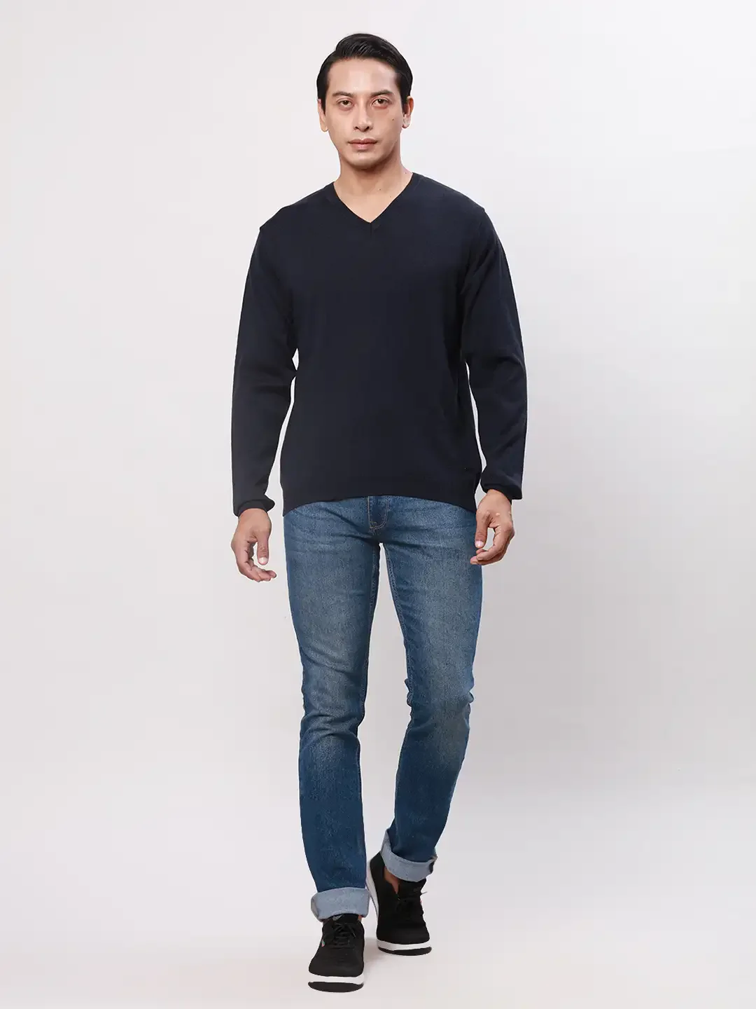 Park Avenue Men Blue Solid Regular Acrylic Blend Full Sleeve Pullover - Image 5