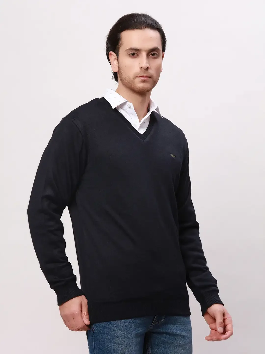 Park Avenue Men Blue Solid Regular Fit Acrylic Blend Full Sleeve Pullover - Image 2