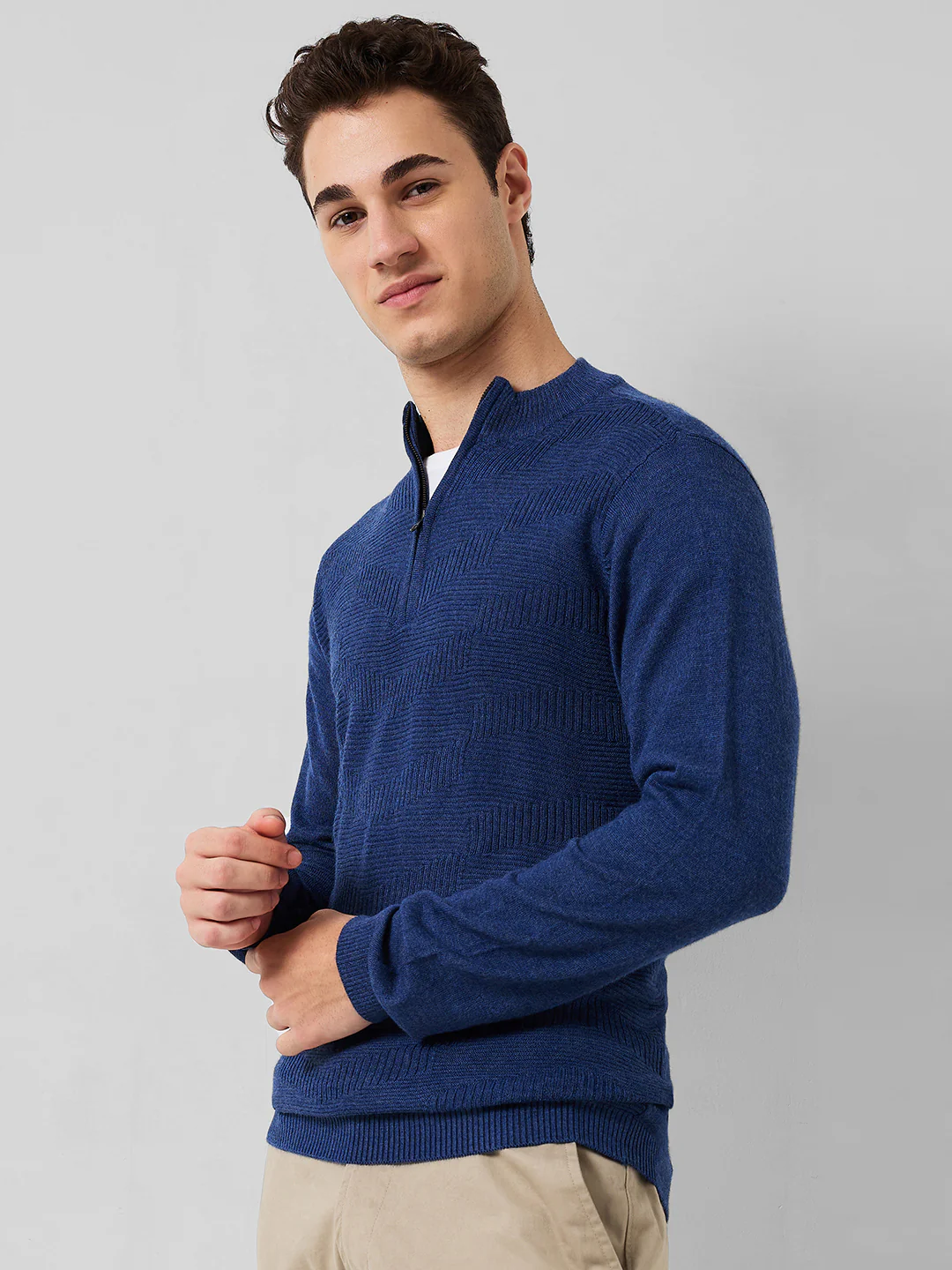 Park Avenue Men Blue Solid Regular Fit Acrylic Blend Sweaters - Image 2