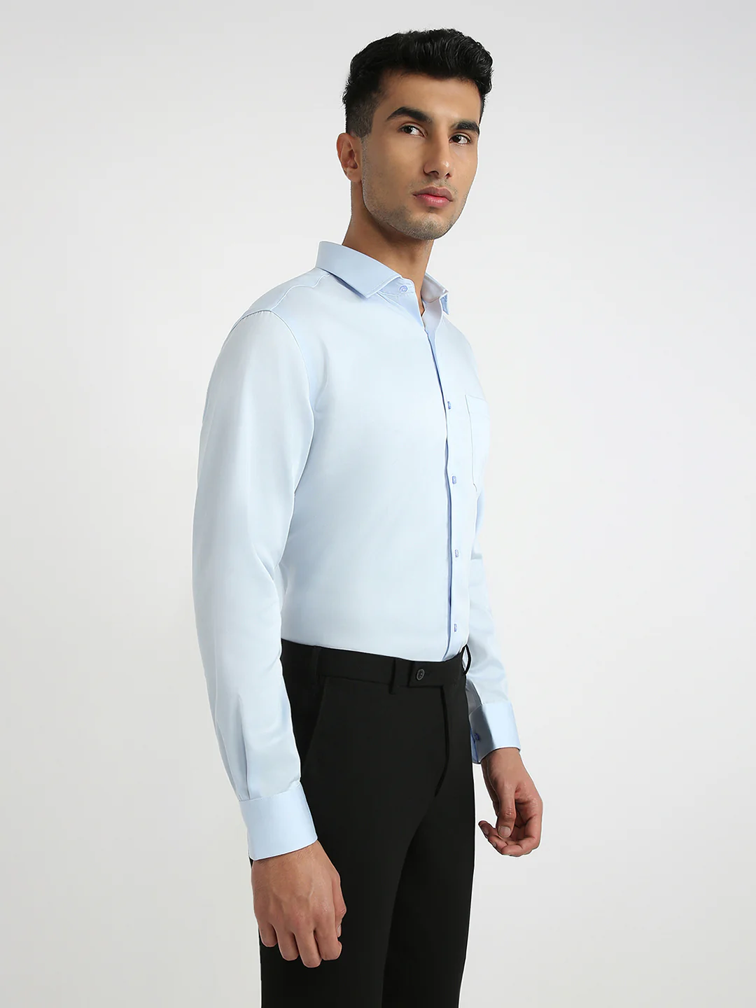 Park Avenue Men Blue Solid Regular Fit Cotton Formal Shirt - Image 2