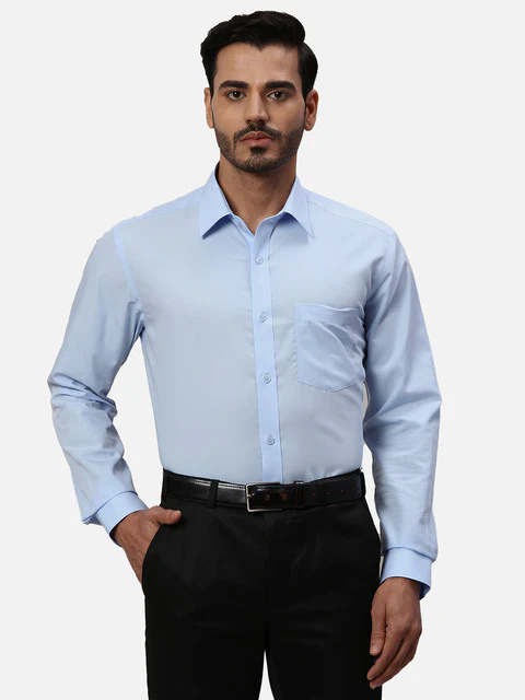 Park Avenue Men Blue Solid Regular Fit Cotton Formal Shirts