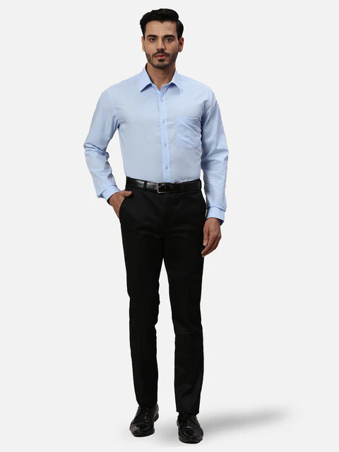 Park Avenue Men Blue Solid Regular Fit Cotton Formal Shirts - Image 5