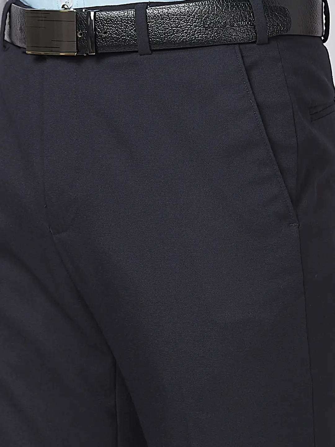 Park Avenue Men Blue Solid Regular Fit Polyester Blend Trouser - Image 6