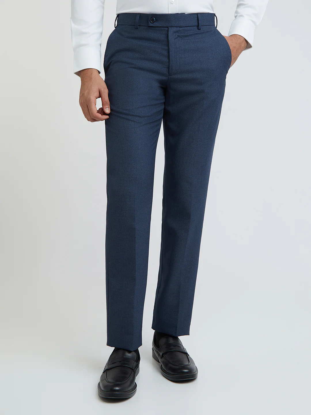Park Avenue Men Blue Solid Regular Fit Polyester Blend Trouser