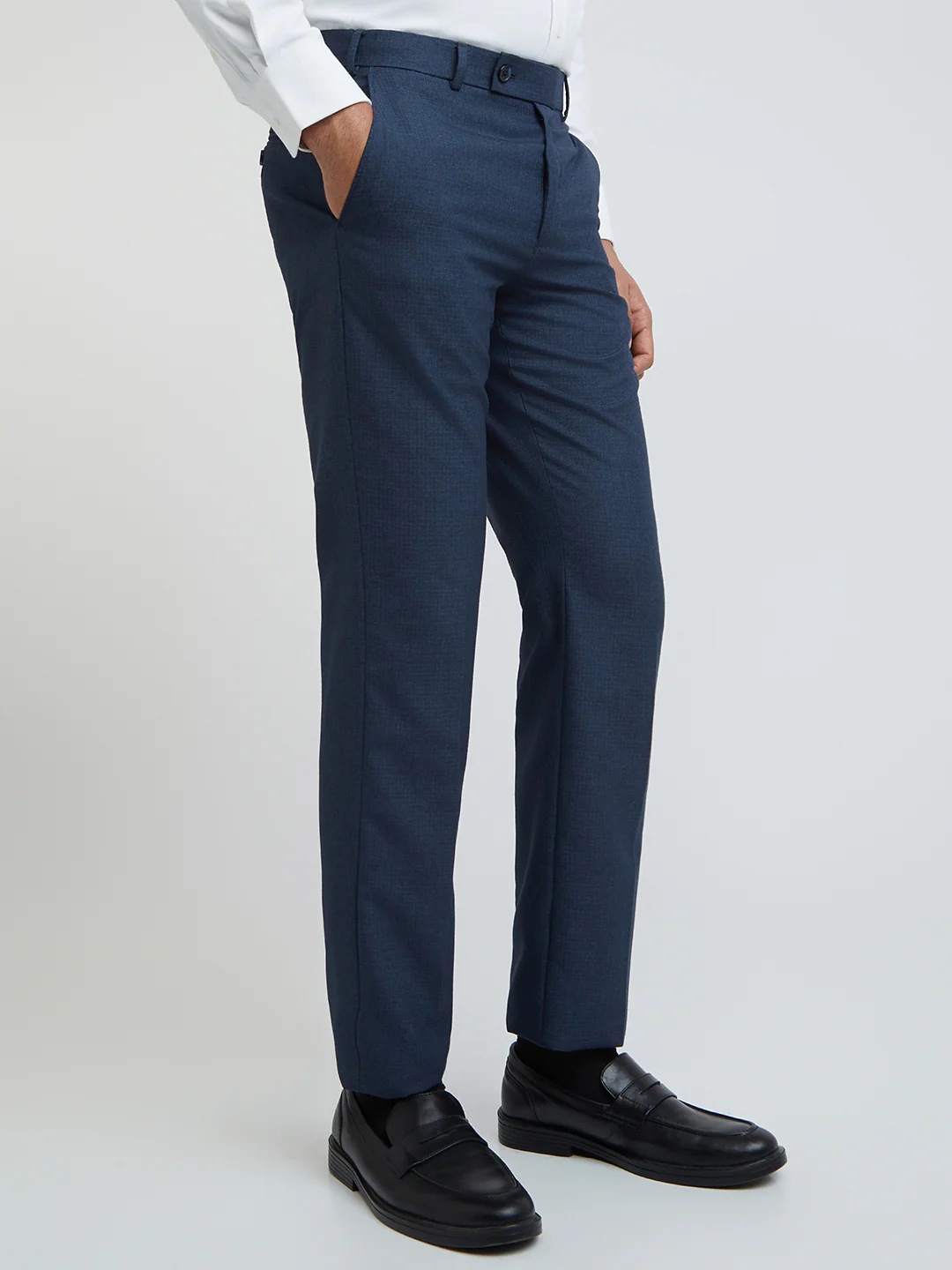 Park Avenue Men Blue Solid Regular Fit Polyester Blend Trouser - Image 2
