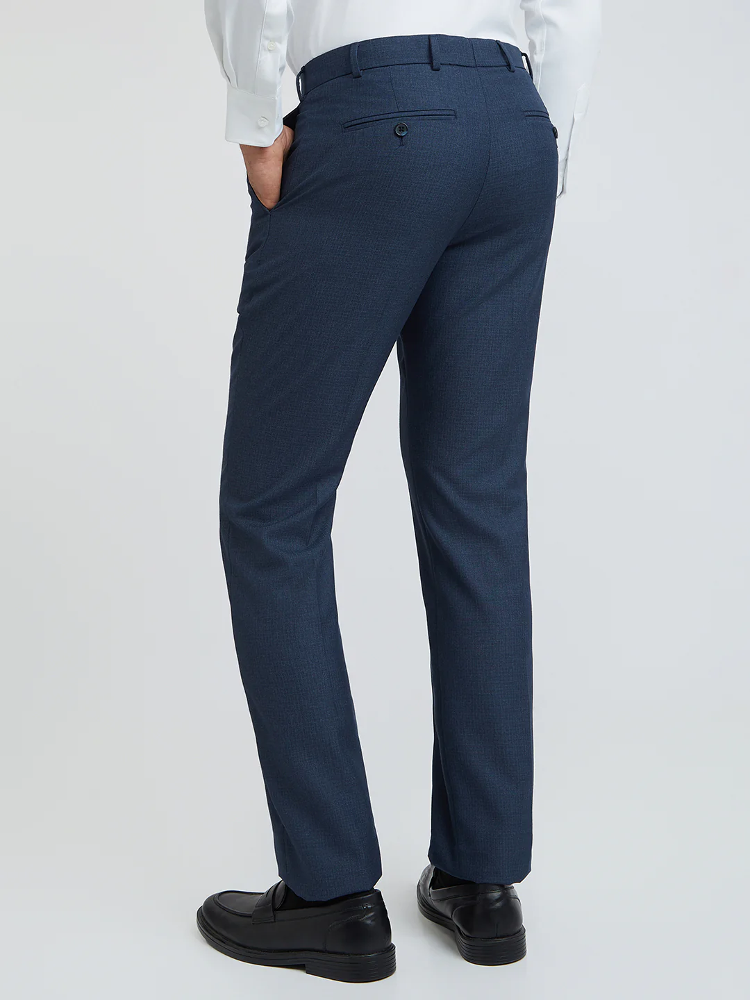 Park Avenue Men Blue Solid Regular Fit Polyester Blend Trouser - Image 3