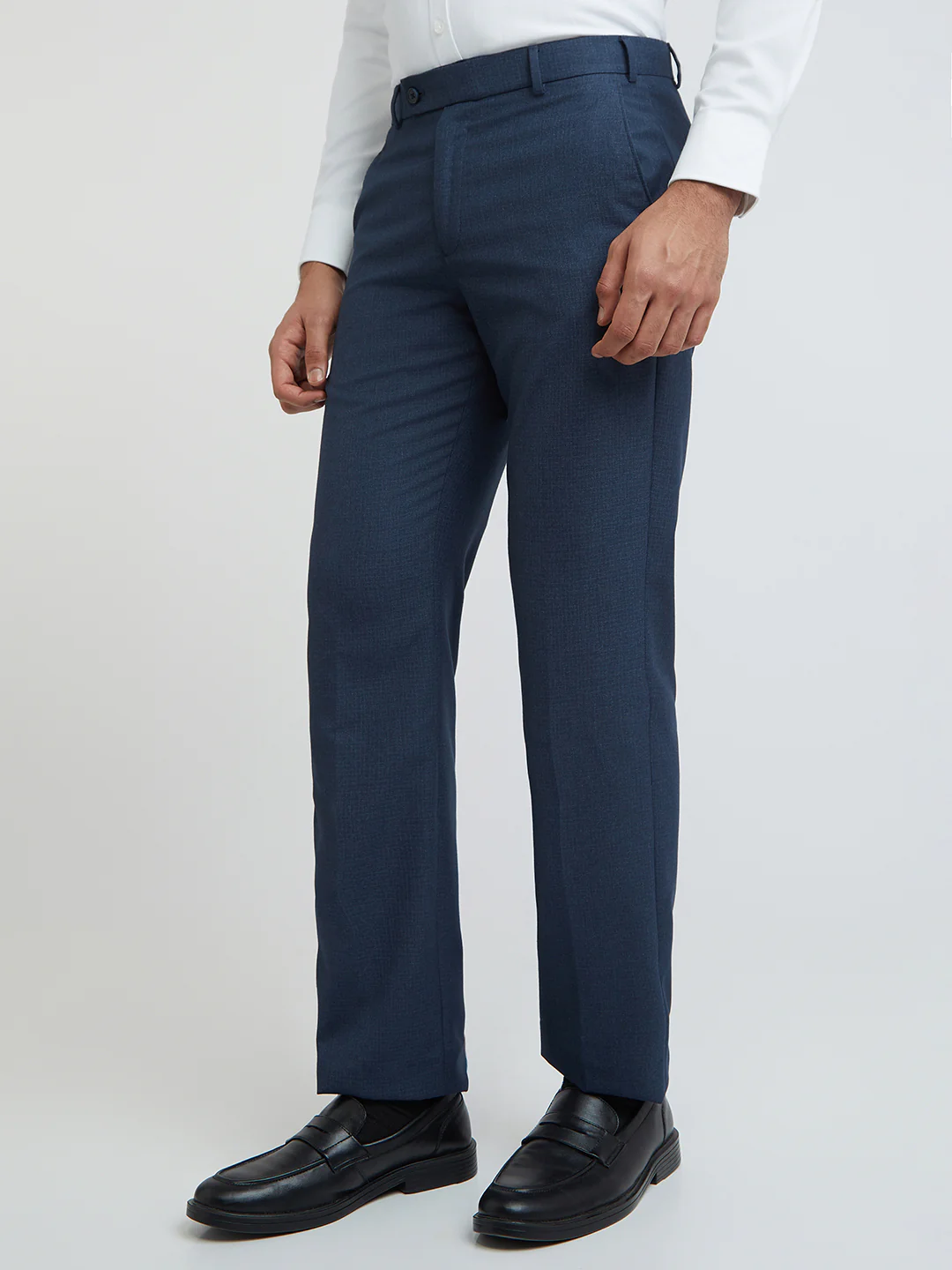 Park Avenue Men Blue Solid Regular Fit Polyester Blend Trouser - Image 5