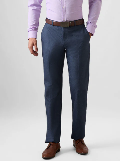 Park Avenue Men Blue Solid Regular Fit Polyester Blend Trouser