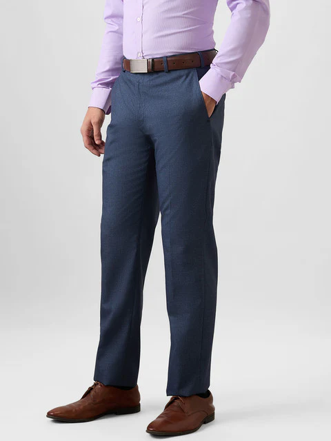 Park Avenue Men Blue Solid Regular Fit Polyester Blend Trouser - Image 3