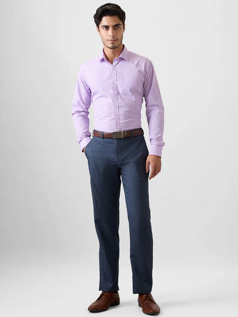 Park Avenue Men Blue Solid Regular Fit Polyester Blend Trouser - Image 5