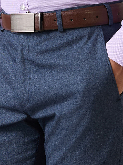 Park Avenue Men Blue Solid Regular Fit Polyester Blend Trouser - Image 7
