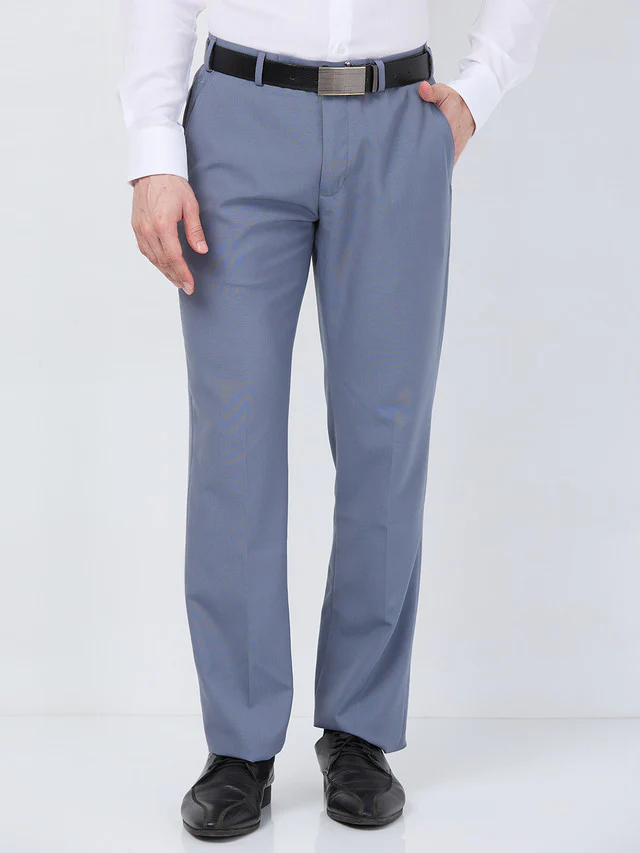 Park Avenue Men Blue Solid Regular Fit Polyester Blend Trouser