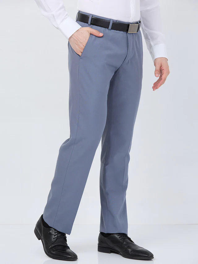 Park Avenue Men Blue Solid Regular Fit Polyester Blend Trouser - Image 2