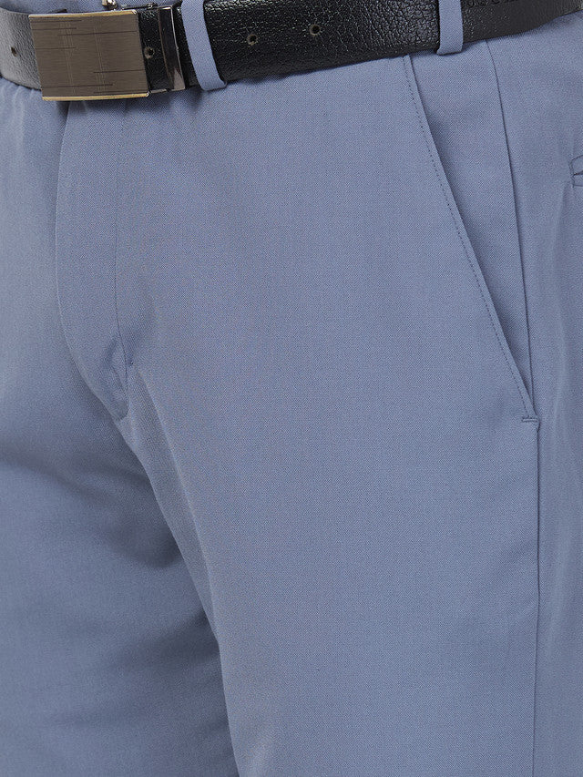 Park Avenue Men Blue Solid Regular Fit Polyester Blend Trouser - Image 6