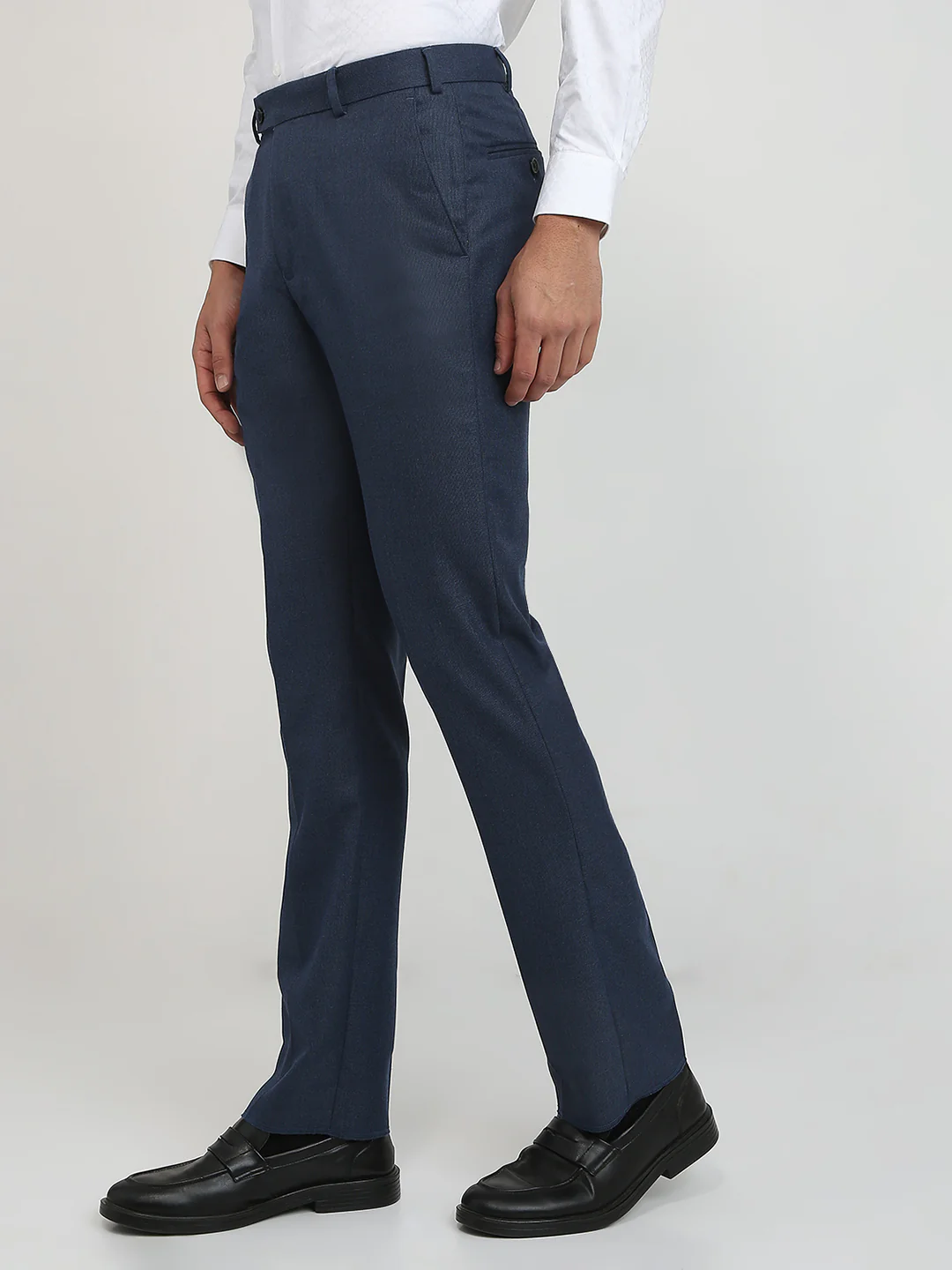 Park Avenue Men Blue Solid Regular Fit Polyester Blend Trouser - Image 2
