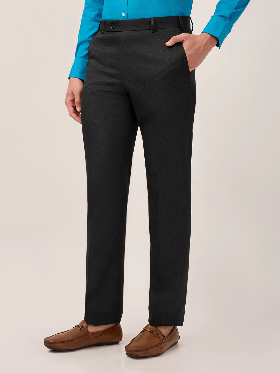 Park Avenue Men Blue Solid Regular Fit Polyester Blend Trouser - Image 2