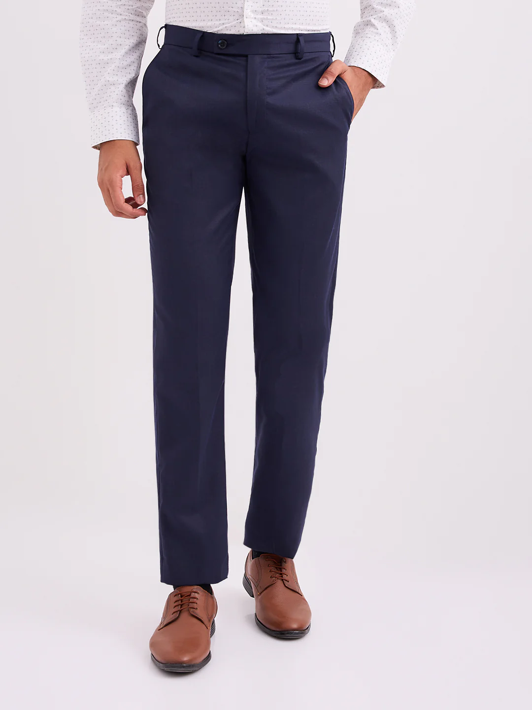 Park Avenue Men Blue Solid Regular Fit Polyester Blend Trouser