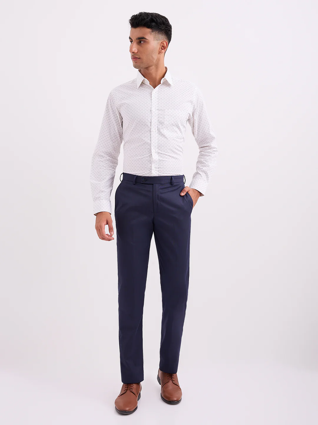 Park Avenue Men Blue Solid Regular Fit Polyester Blend Trouser - Image 5