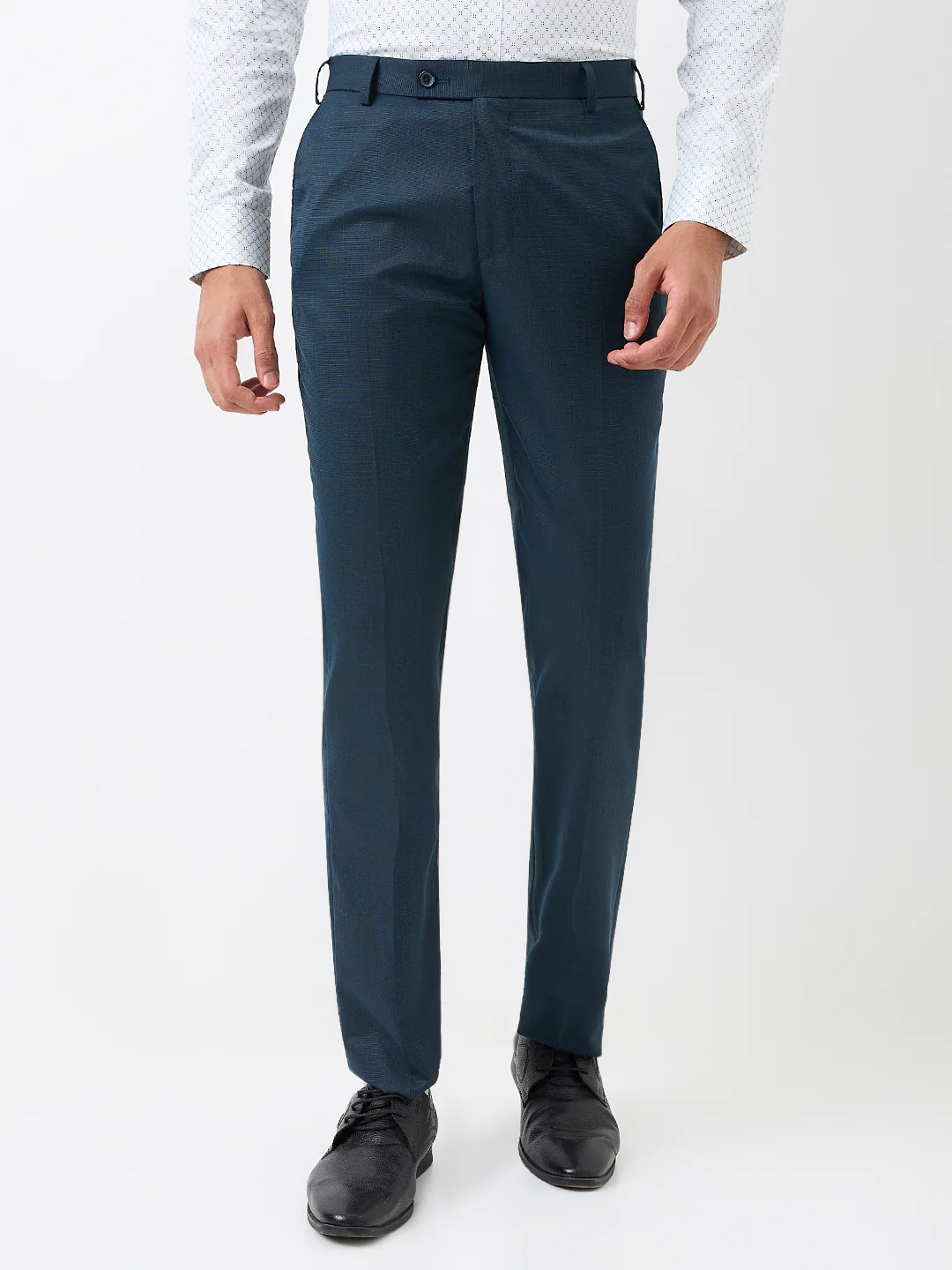 Park Avenue Men Blue Solid Regular Fit Polyester Blend Trouser