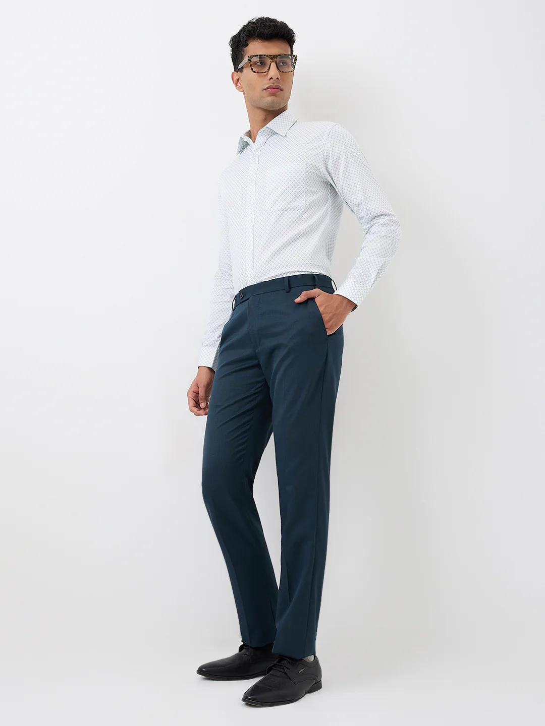 Park Avenue Men Blue Solid Regular Fit Polyester Blend Trouser - Image 6